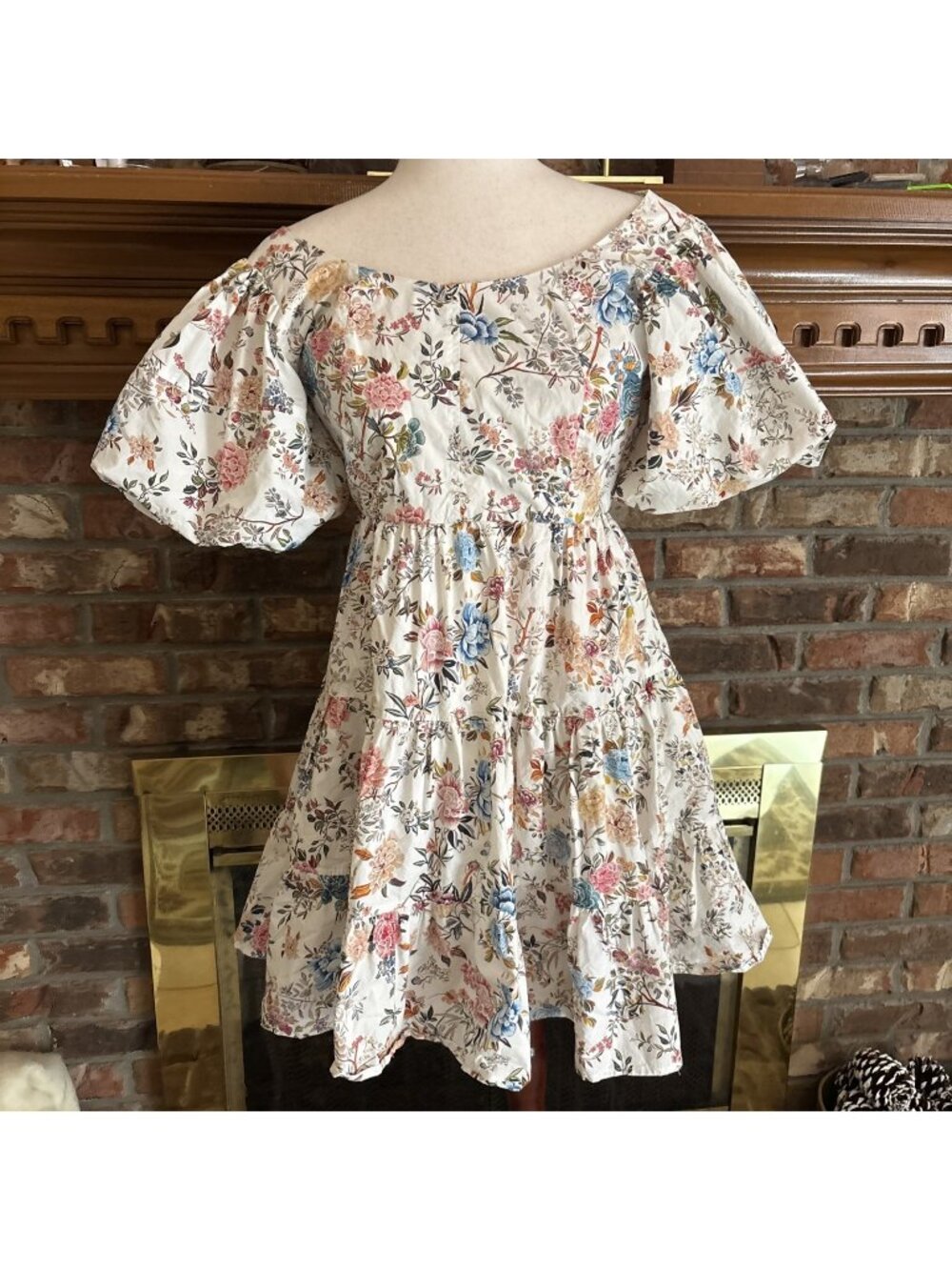 Liyan Mcateer Beige Cotton Floral Dress Size 4 Cottagecore